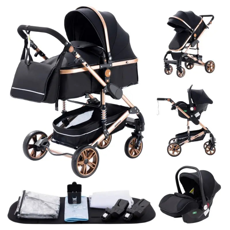 Poussette Luxueuse 3' und 1 Pour Nouveau-Ne,pade de Journey und Pliable, Cadre Aluminium, Landau, Capote Rabattable