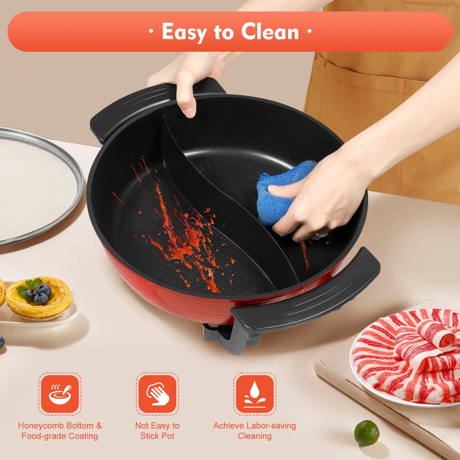6L Haushalts-Hot Pot 1360 W 220 V elektrischer Kochtopf Bratpfanne Eintopftopf 2 Fächer Antihaft-Hotpot Temperatur einstellbar - FUXL-Shopify