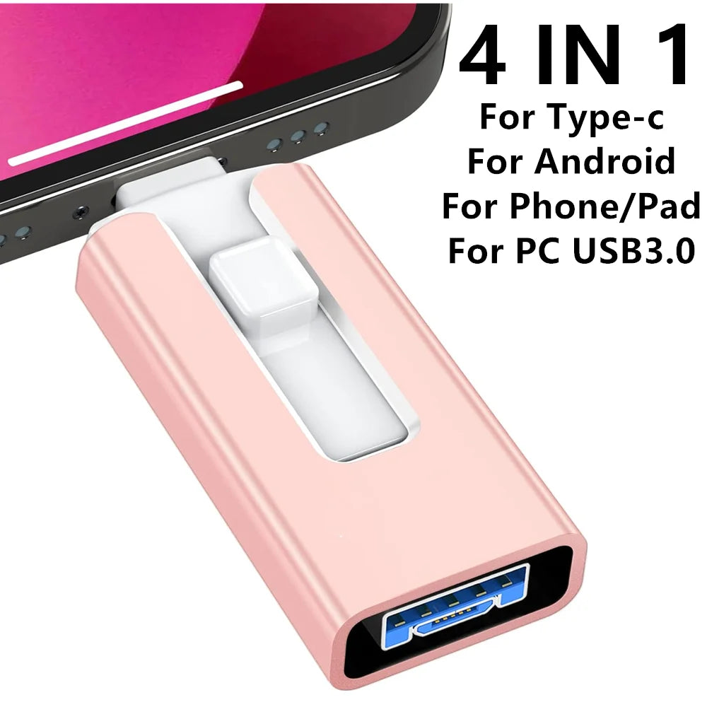 USB 3.0-Flash-Laufwerk 512G 256G 2T 1 TB für iPhone mit 4in1 für iPhone-Schnittstelle Mirco TYP Pendrive für iPhone7/8/9/11/12/13 Ipad