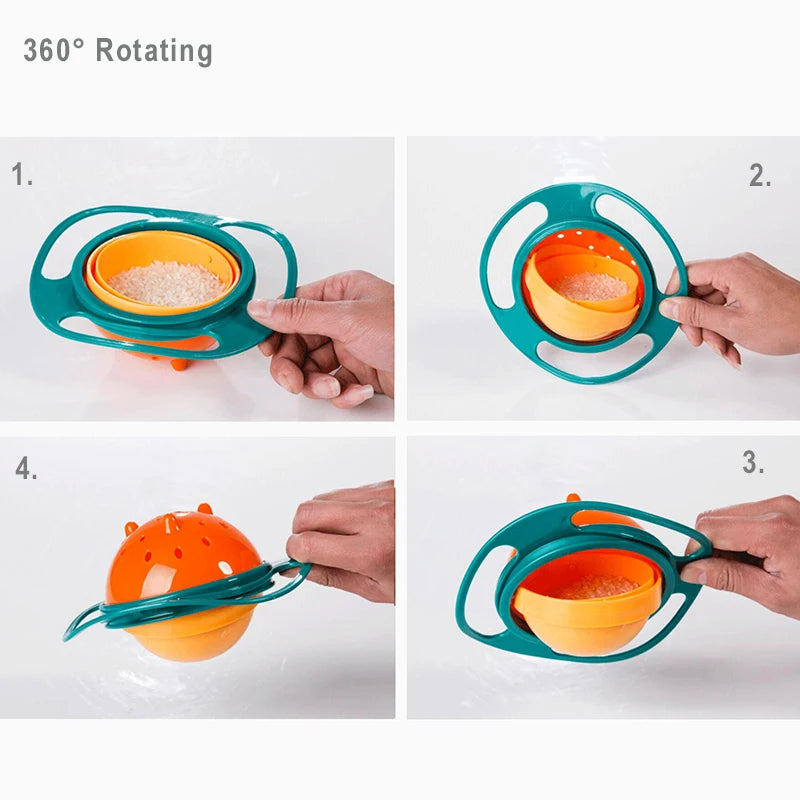 Universal Gyro Bowl (auch bekannt als 360° drehbarer, auslaufsicherer Kinderlernbecher) ist ein innovatives Baby- und Kinderfütterungsgeschirr, das durch sein gyroskopisches Design ein Verschütten verhindert. - FUXL-Shopify