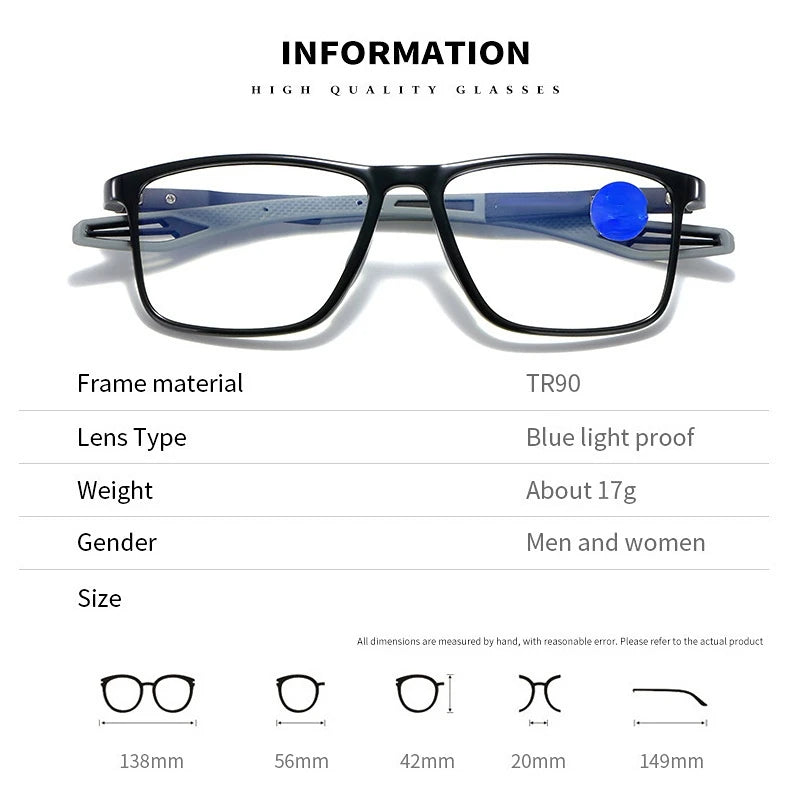 Anti-Blaulicht-Lesebrille ultraleichte tr90 Sport Presbyopie Brille Frauen Männer Fernsicht optische Brillen Dioptrien bis 4,0