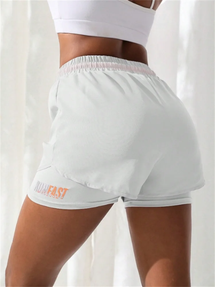 Damen-Yoga-Shorts mit hohem Bund und elastischer Laufshorts mit Näherungskontrolle, gefälschte zweiteilige Hose