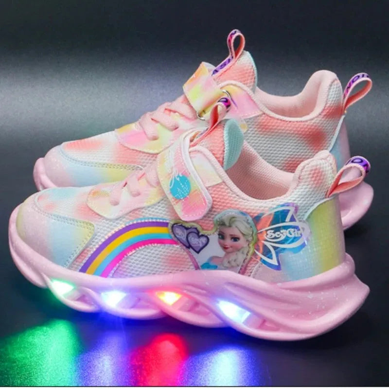 Disney Mädchen Freizeitschuhe Led Lichter Mesh Atmungsaktive Kinder Sport Prinzessin Elsa Rosa Lila Schuhe Turnschuhe Größe 22-35