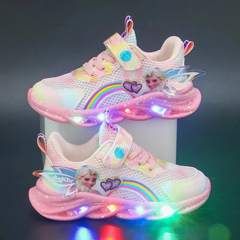 Disney Mädchen Freizeitschuhe Led Lichter Mesh Atmungsaktive Kinder Sport Prinzessin Elsa Rosa Lila Schuhe Turnschuhe Größe 22-35