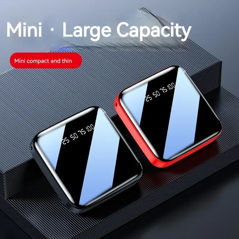 ξAO 200000 mAh Mini Power Bank – Tragbares Ladegerät mit LED-Digitalanzeige, Spiegel-Design, Schnellladung für iPhone, Xiaomi, Huawei