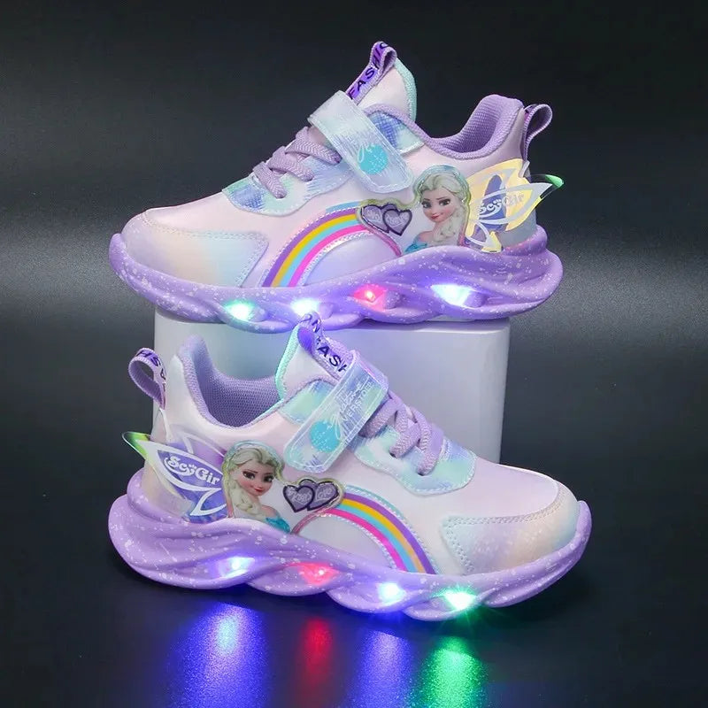 Disney Mädchen Freizeitschuhe Led Lichter Mesh Atmungsaktive Kinder Sport Prinzessin Elsa Rosa Lila Schuhe Turnschuhe Größe 22-35