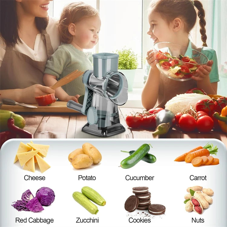 FUXL 3-in-1-Käsereibe, vielseitiger manueller Gemüseschneider, Erdnussmühle, Käse- und Gemüsezerkleinerer, transparent, JT242 - FUXL-Shopify