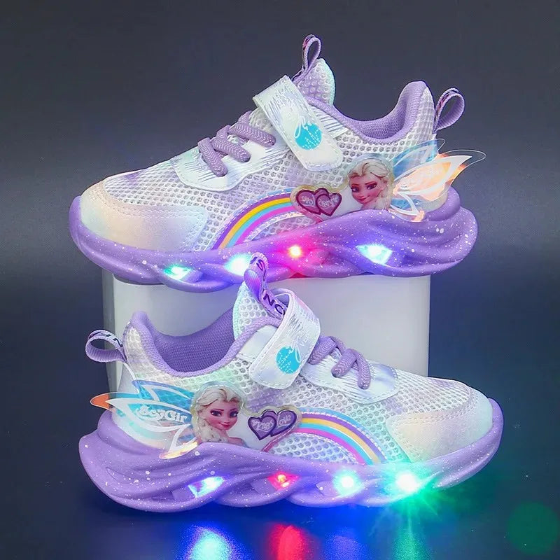 Disney Mädchen Freizeitschuhe Led Lichter Mesh Atmungsaktive Kinder Sport Prinzessin Elsa Rosa Lila Schuhe Turnschuhe Größe 22-35