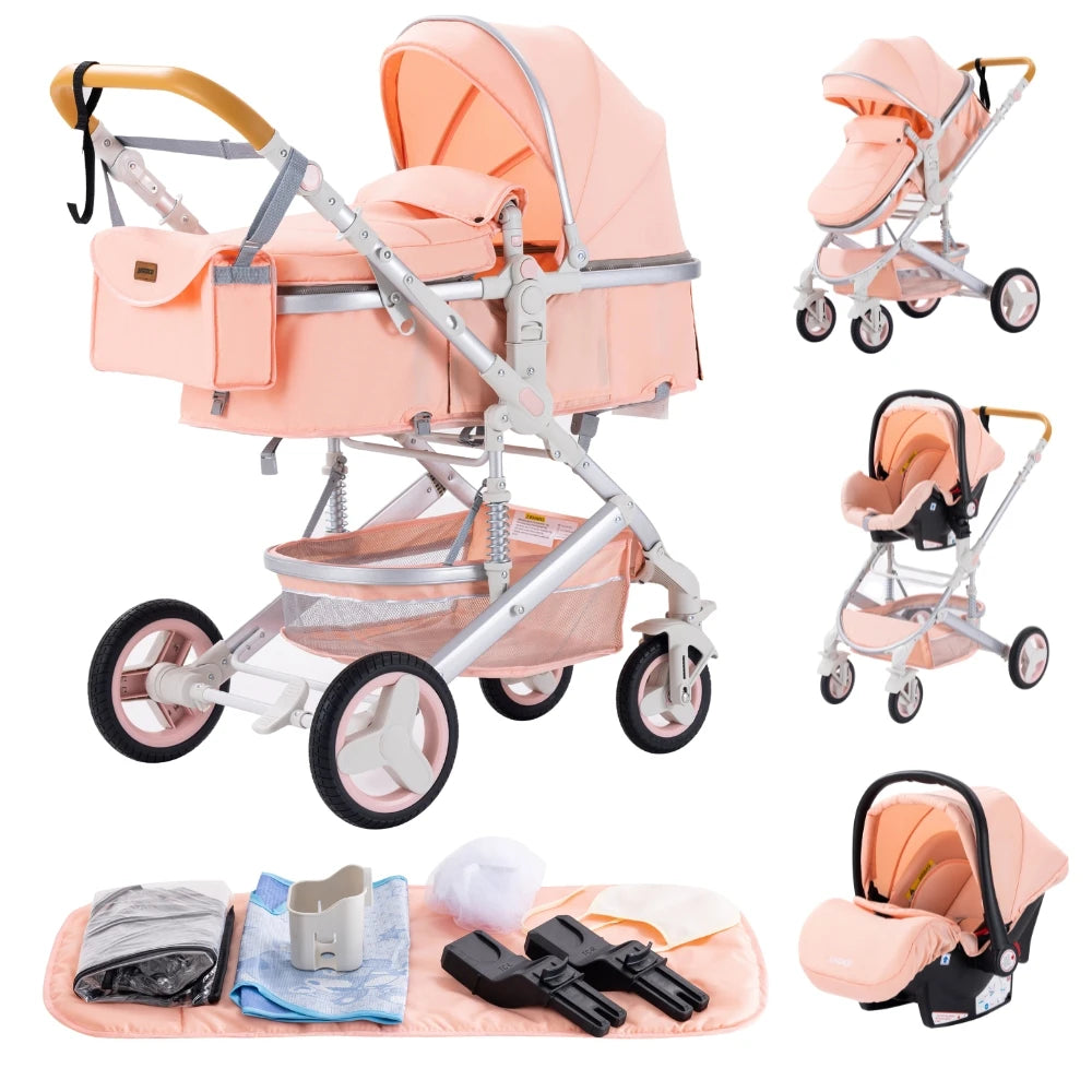 Poussette Luxueuse 3' und 1 Pour Nouveau-Ne,pade de Journey und Pliable, Cadre Aluminium, Landau, Capote Rabattable