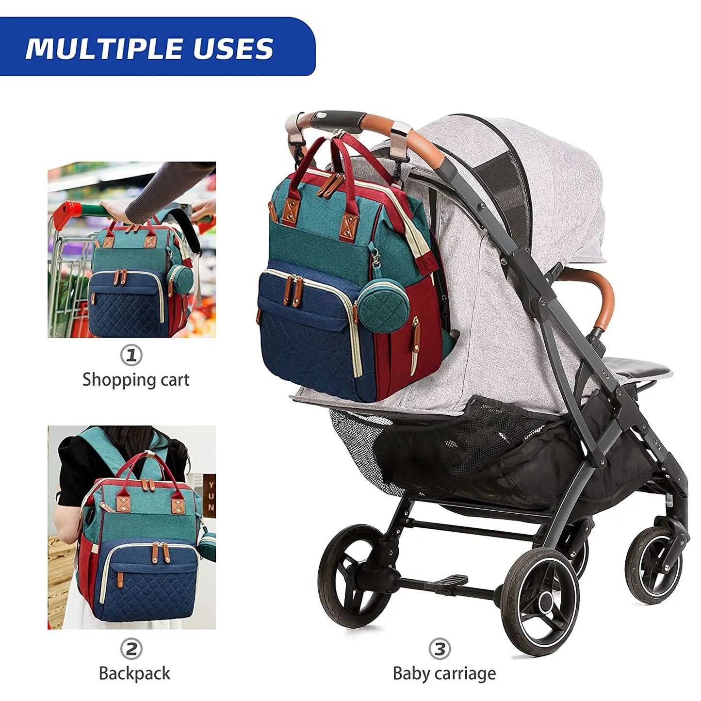 3-in-1-Wickeltasche-Rucksack, faltbares Babybett, wasserdichte Reisetasche mit USB-Aufladung, Wickeltasche-Rucksack mit Wickelbett, 3 Arten - FUXL-Shopify