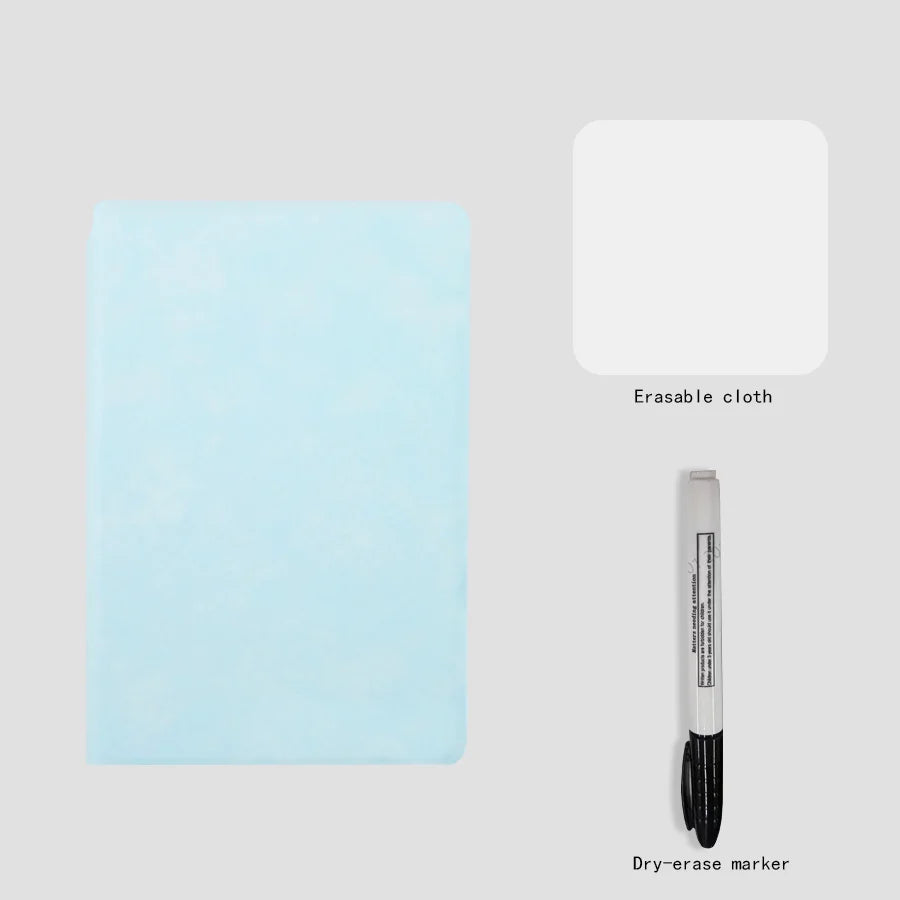 A5 wiederverwendbares Whiteboard-Notizbuch-Set mit Whiteboard-Stift, Löschtuch, Leder, Notizblock, Wochenplaner, tragbar, stilvoll, Büro