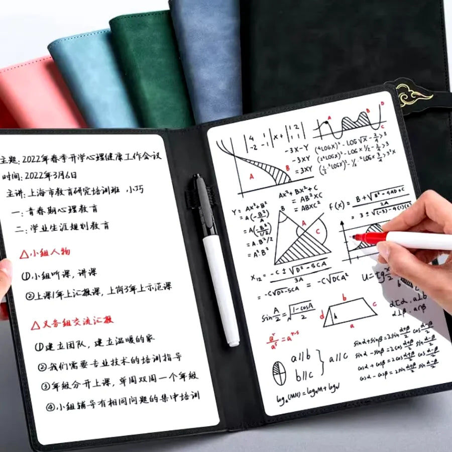 A5 wiederverwendbares Whiteboard-Notizbuch-Set mit Whiteboard-Stift, Löschtuch, Leder, Notizblock, Wochenplaner, tragbar, stilvoll, Büro
