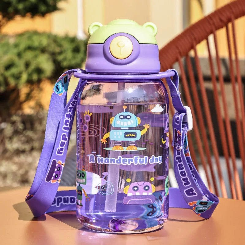1PC Kinder Wasser Schnabeltasse Kinder Wasserflasche mit Strohhalm und Griff Tragbare Trinkflasche Tasse Kinder