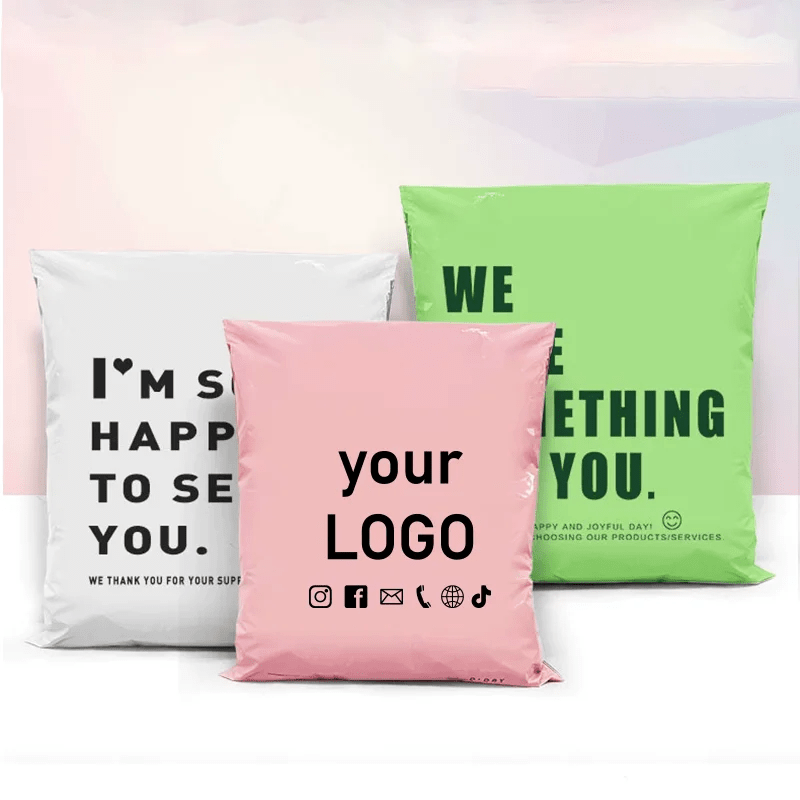 50 neue umweltfreundliche recycelbare Kuriertaschen aus Kunststoff, Logistik-Kleidungsverpackungsbeutel können mit Logo bedruckt werden