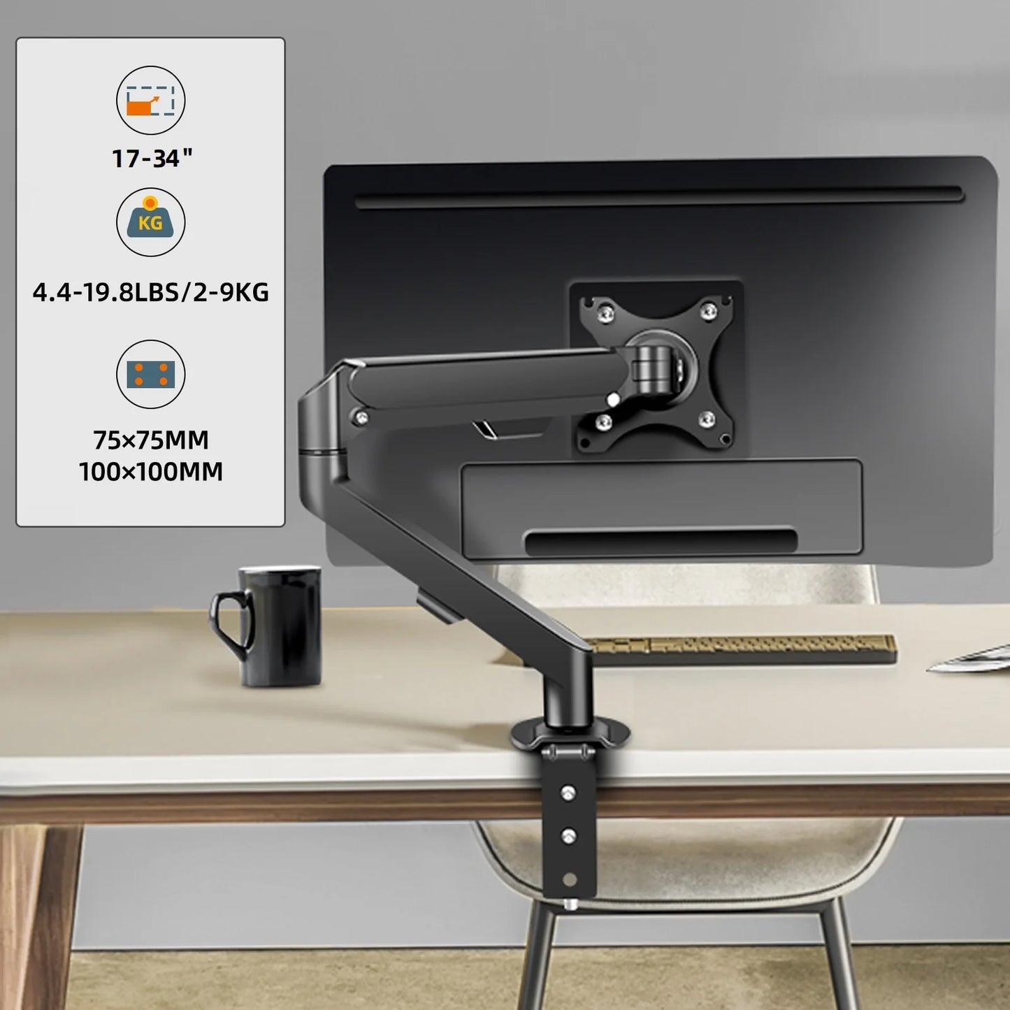 HILLPORT 17-34" Desktop Monitor Arm Halter Gas Frühling Full Motion Mount Strut LCD LED TV Halterung Ständer PC Soport Unterstützung M5