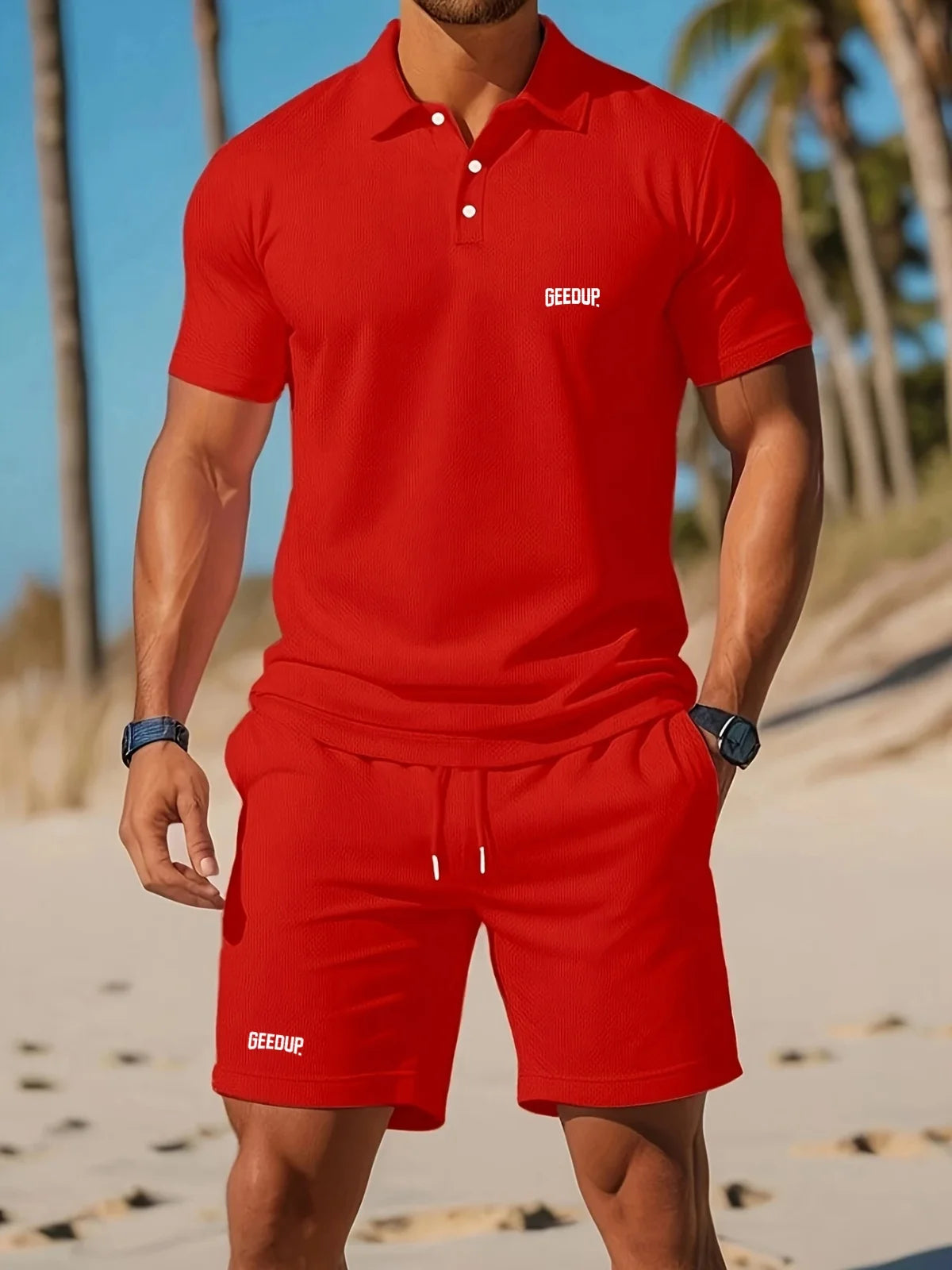 2024 männer Neue Sommer mesh revers kurzarm und Shorts Casual Set einfarbig lose strand sport atmungsaktive set