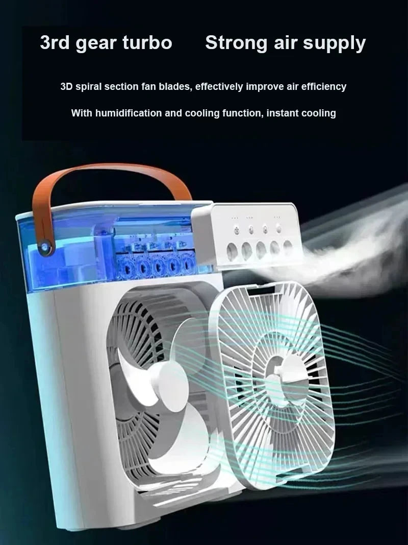 Neue 3-in-1-Ventilator, Klimaanlage, Haushalt, Mini-Luftkühler, LED-Nachtlicht, tragbarer Luftbefeuchter, Lufteinstellventilator, Büro- und Heimventilator