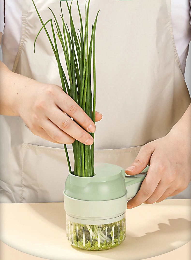 5-in-1-Set für elektrische Gemüseschneider, tragbar, wiederaufladbar, kabellose Küchenmaschine und Zerkleinerer für Paprika, Knoblauch und Fleisch - FUXL-Shopify