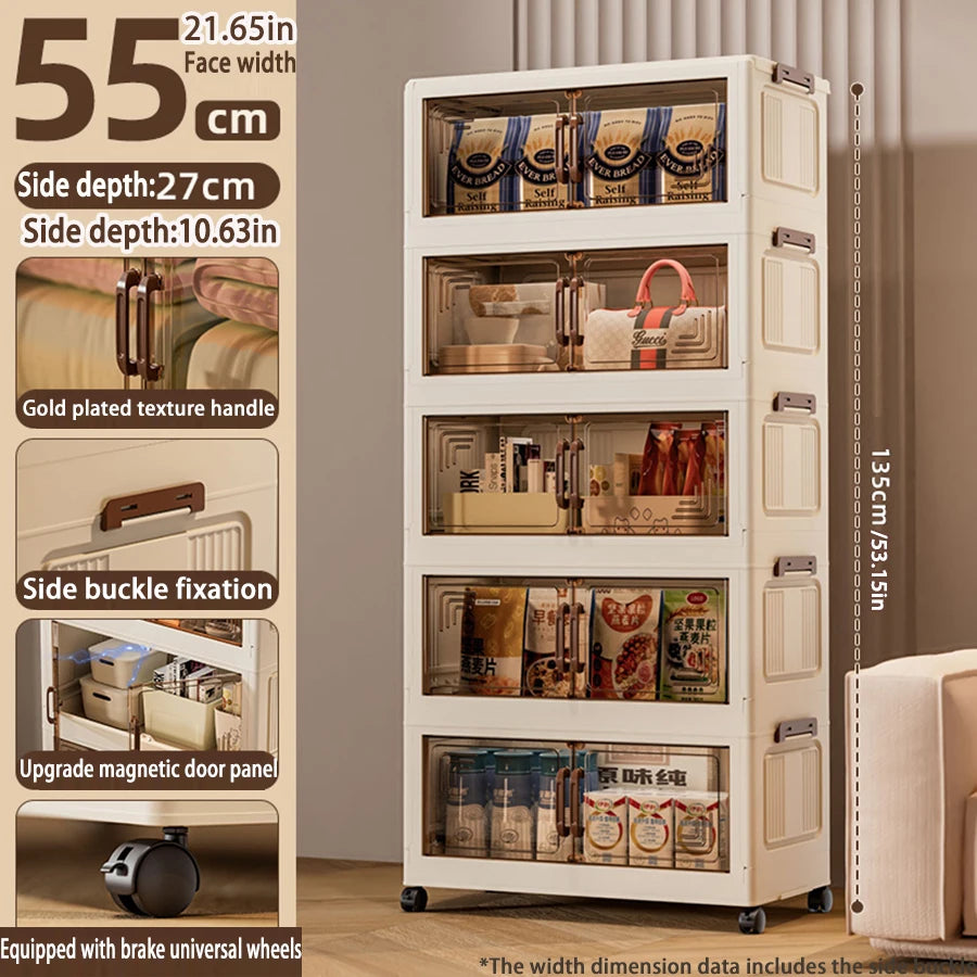 45/55/65 cm Länge, zusammenklappbarer Multifunktions-Aufbewahrungsschrank, Kleinigkeiten-Schrank, großes Fassungsvermögen, staubdichter Kleiderschrank