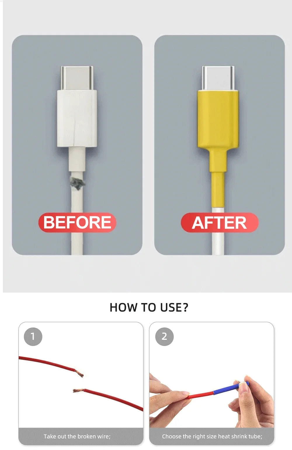 Schrumpfschlauch, thermobeständiges Rohr, Schrumpfverpackungsset, elektrischer Anschluss, Draht, Kabel, Isolierung, ummantelter Schutz