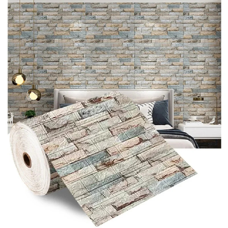 70 cm x 1/5/10 m 3D-Tapete, Dekoration, selbstklebend, antiker Schaumstoff, Ziegelstein-Tapete, Wohnzimmer, Schlafzimmer, wasserdichter 3D-Wandaufkleber
