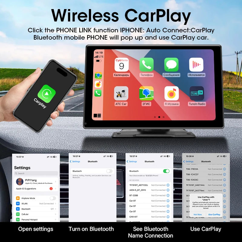 JMCQ 10-Zoll-Carplay-Auto-Smart-Screen-Multimedia-Video-Player Drahtloses Carplay Android Auto Autoradio für Apple Android Stereo
