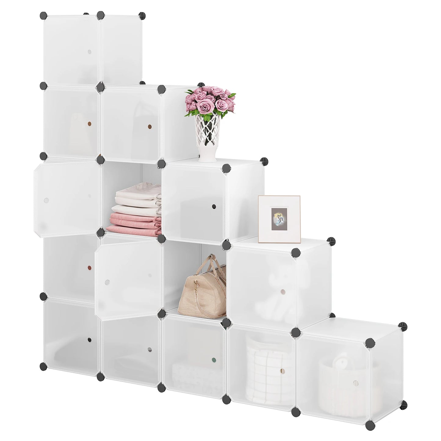 Schuhregal, weißer Schuhschrank, 15 Würfel, DIY-Regal, Kleiderschrank, Raumteiler für Wohnzimmer, Schlafzimmer, Flur, Aufbewahrungsorganisator