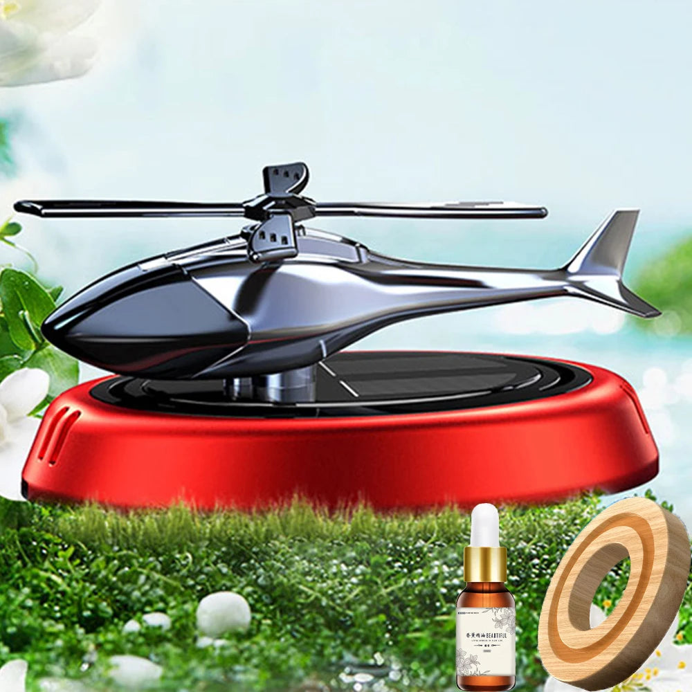 Solarbetriebener Rotationshubschrauber, Solar-Aromatherapie, Auto-Lufterfrischer, Legierung + ABS, Holzduft, Auto-Aroma-Diffusor