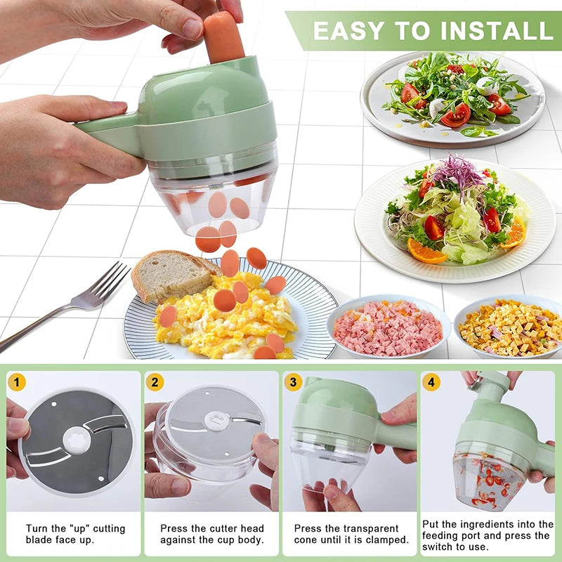 5-in-1-Set für elektrische Gemüseschneider, tragbar, wiederaufladbar, kabellose Küchenmaschine und Zerkleinerer für Paprika, Knoblauch und Fleisch - FUXL-Shopify