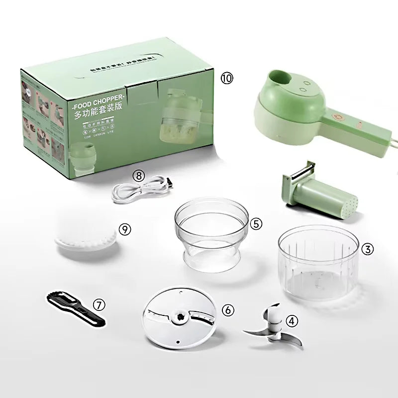 5-in-1-Set für elektrische Gemüseschneider, tragbar, wiederaufladbar, kabellose Küchenmaschine und Zerkleinerer für Paprika, Knoblauch und Fleisch - FUXL-Shopify