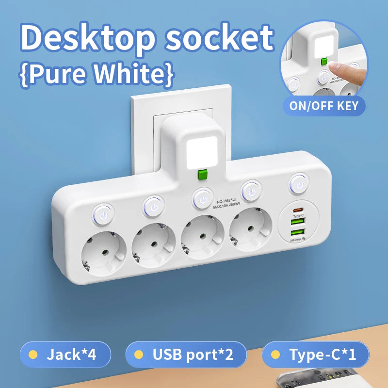EU-Stecker, Steckdose, 5 Steckdosen, Steckdose, kein Verlängerungskabel, mit oder ohne ihn, USB-Typ-C-Anschlüsse, zwei Spezifikationen