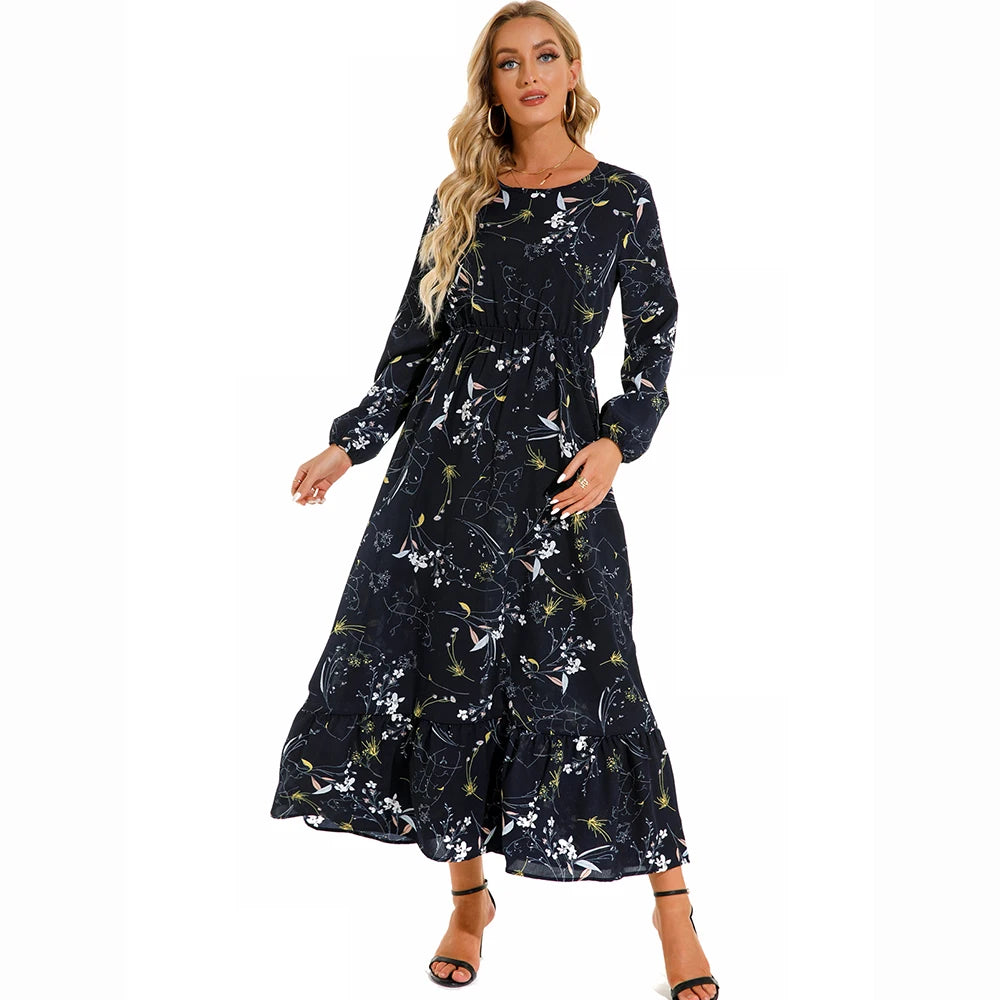 FUXL Bohemian Maxi Kleid – Langarm Chiffon Blumenkleid (Mid-Calf, Lockere Passform) - FUXL-Shopify