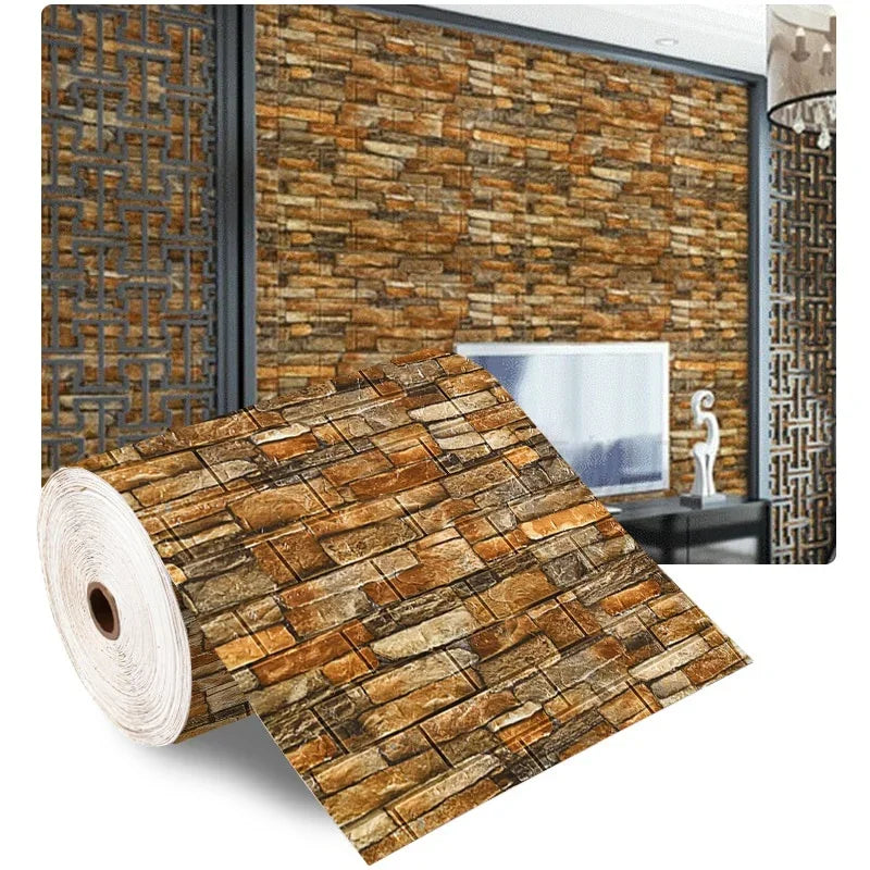 70 cm x 1/5/10 m 3D-Tapete, Dekoration, selbstklebend, antiker Schaumstoff, Ziegelstein-Tapete, Wohnzimmer, Schlafzimmer, wasserdichter 3D-Wandaufkleber