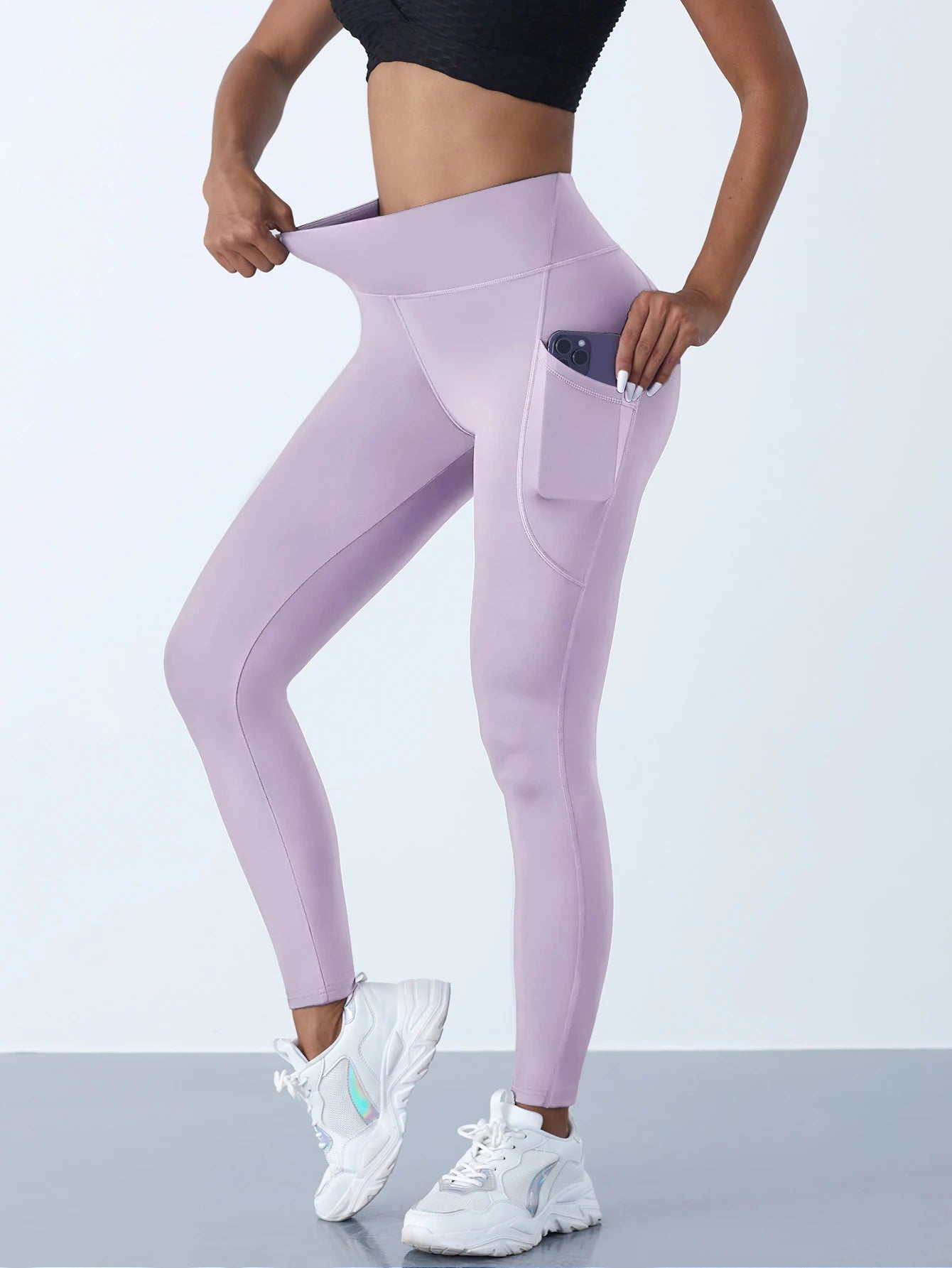 Neue Hohe Taille frauen Leggings Stretch Yoga Hosen Strumpfhosen Mit Taschen Push-Up Fitness Laufsport Einfarbig Hosen