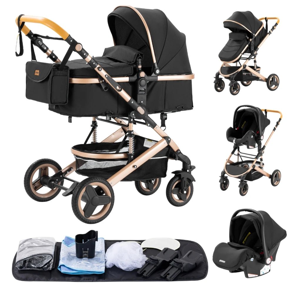Poussette Luxueuse 3' und 1 Pour Nouveau-Ne,pade de Journey und Pliable, Cadre Aluminium, Landau, Capote Rabattable