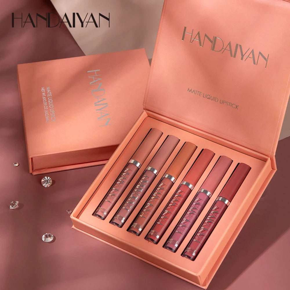 HANDAIYAN 6er Set Flüssig-Lippenstift – Langanhaltender Matt Lipgloss, Nicht Abfärbend – Geschenkbox