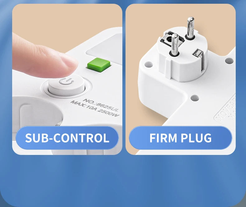 EU-Stecker, Steckdose, 5 Steckdosen, Steckdose, kein Verlängerungskabel, mit oder ohne ihn, USB-Typ-C-Anschlüsse, zwei Spezifikationen - FUXL-Shopify