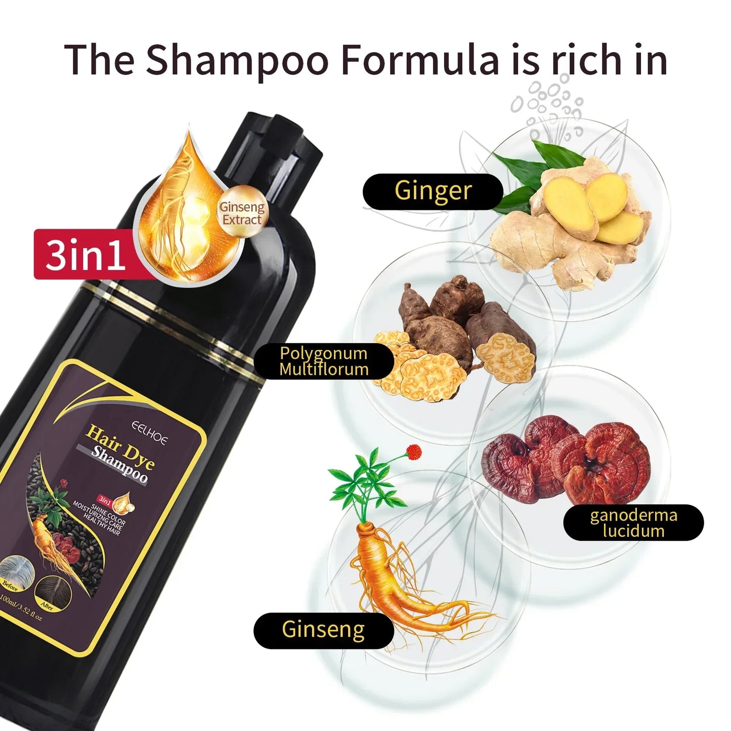 Haarfärbe-Shampoo Grau zu Schwarz - Natürliche Coloration 100ml/500ml