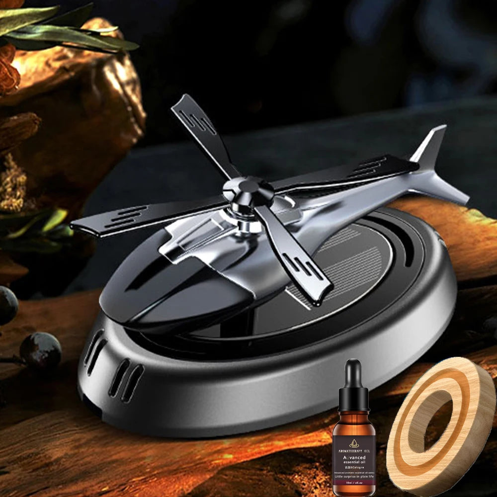Solarbetriebener Rotationshubschrauber, Solar-Aromatherapie, Auto-Lufterfrischer, Legierung + ABS, Holzduft, Auto-Aroma-Diffusor