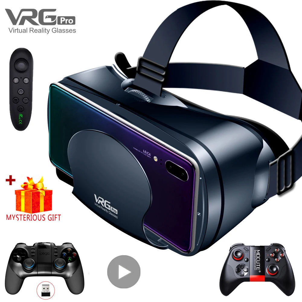 Virtual Reality 3D VR Headset Smart Brille Helm für Smartphones Handy Mobile 7-Zoll-Linsen Fernglas mit Controllern