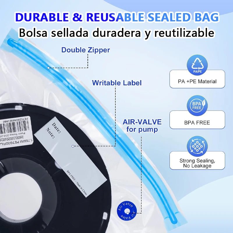 Filament - Vakuum - Aufbewahrungsbeutel mit Hand - /Elektropumpe, 3D - Drucker - Zubehör, für PLA ABS PETG Nylon TPU ASA Filament trocken halten - FUXL - Shopify
