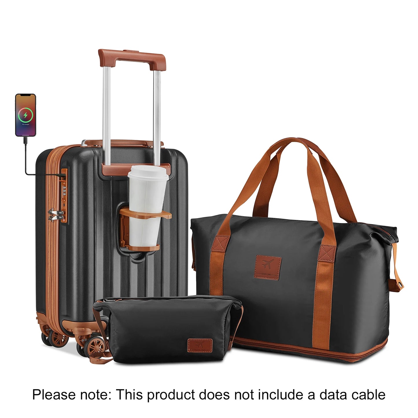 imiomo Erweiterbares Handgepäck-Koffer-Set mit Reisetasche, Getränkehalter, TSA-Schloss, Spinner-Räder, leicht und langlebig