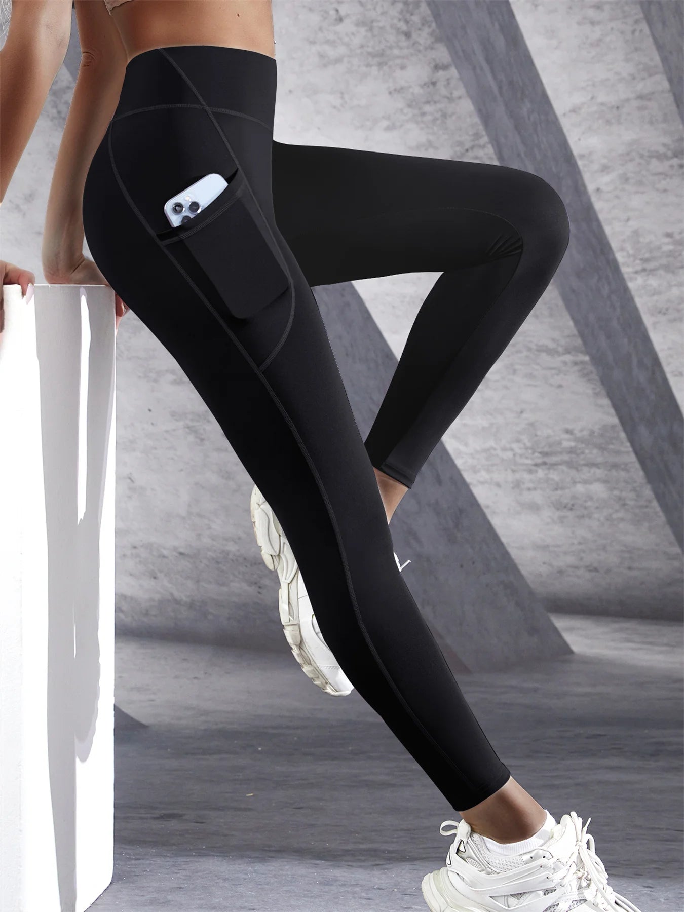 Neue Hohe Taille frauen Leggings Stretch Yoga Hosen Strumpfhosen Mit Taschen Push-Up Fitness Laufsport Einfarbig Hosen