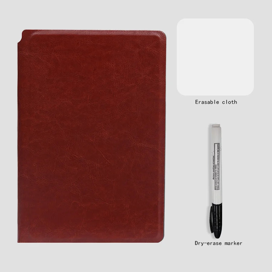 A5 wiederverwendbares Whiteboard-Notizbuch-Set mit Whiteboard-Stift, Löschtuch, Leder, Notizblock, Wochenplaner, tragbar, stilvoll, Büro