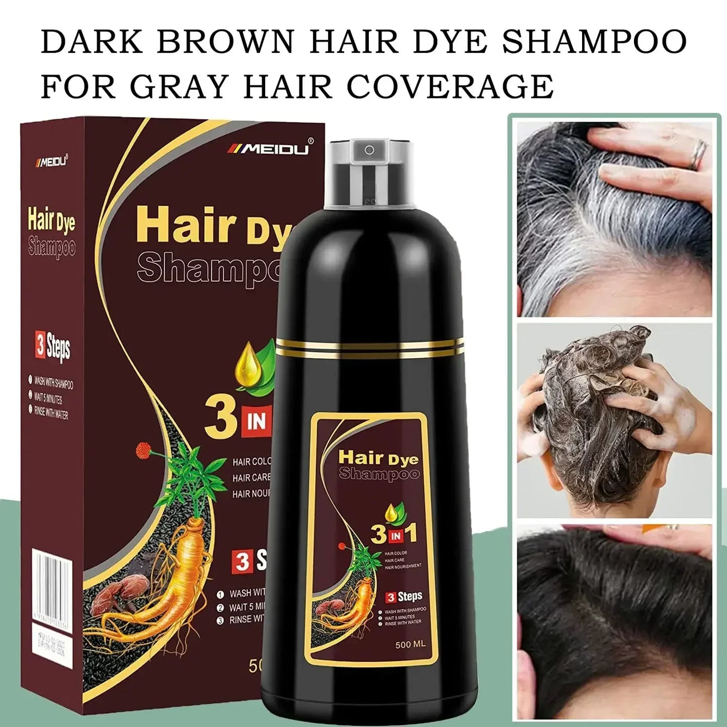 Haarfärbe-Shampoo Grau zu Schwarz - Natürliche Coloration 100ml/500ml