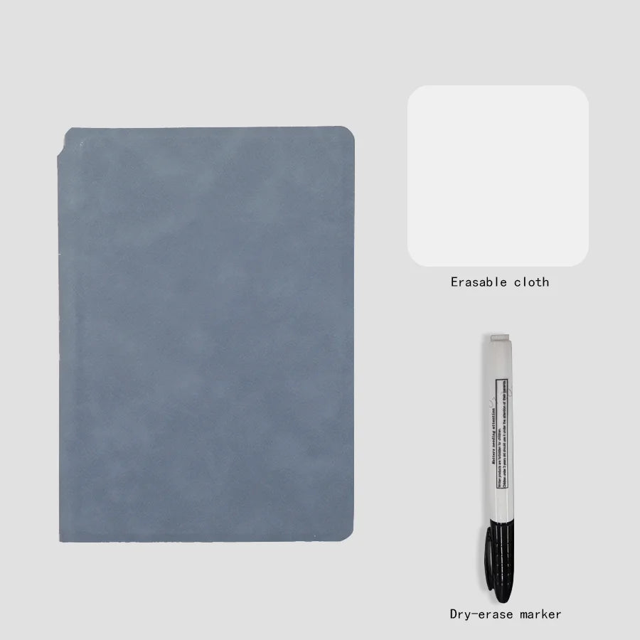 A5 wiederverwendbares Whiteboard-Notizbuch-Set mit Whiteboard-Stift, Löschtuch, Leder, Notizblock, Wochenplaner, tragbar, stilvoll, Büro