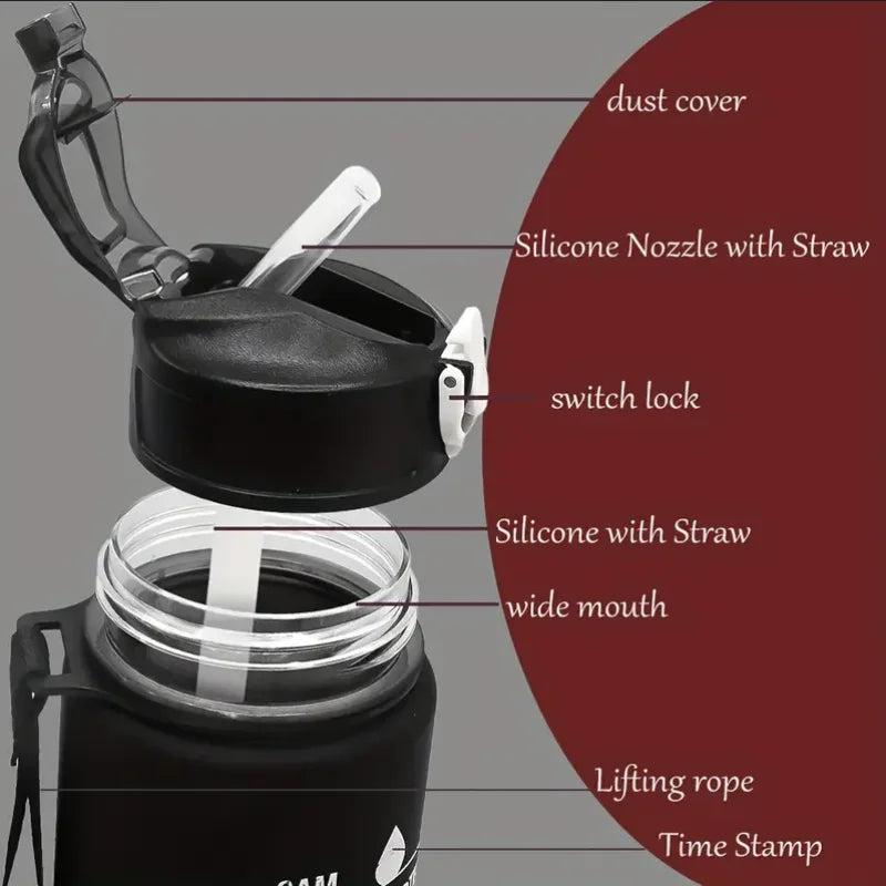 Sportwasserflasche mit zeitverfolgendem Strohhalm, auslaufsicherer, verriegelbarer Klappdeckel für einfaches Tragen, ideal für Outdoor-Abenteuer - FUXL-Shopify