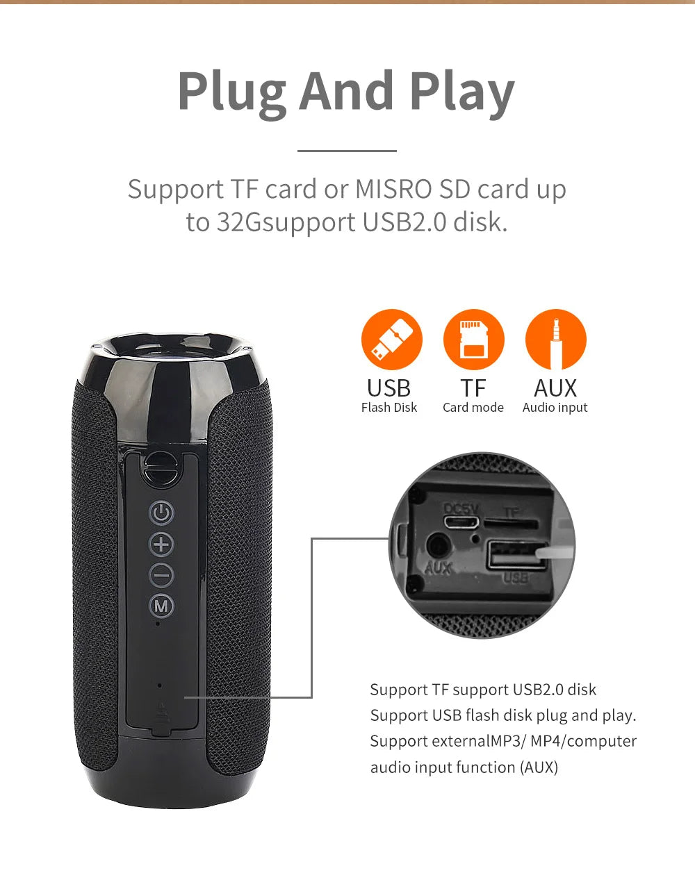 Bluetooth-Lautsprecher T&G TG117 Tragbare TWS-Soundbox Wasserdichter Lautsprecher Outdoor-Stereo-Surround-Lautsprecher unterstützen TF FM-Radio