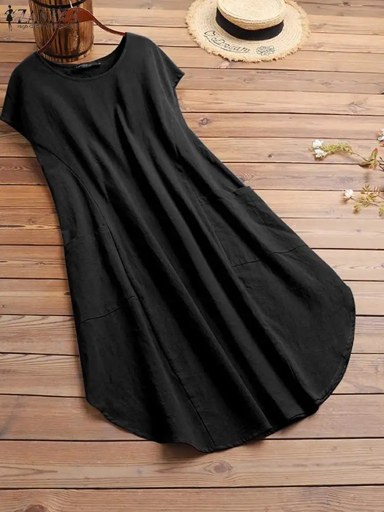 ZANZEA Oversized Vintage Sommerkleid – Kurzarm, Knielang, Baumwolle
