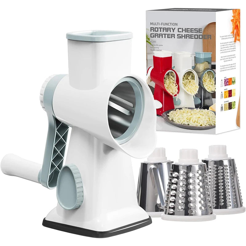 FUXL 3-in-1-Käsereibe, vielseitiger manueller Gemüseschneider, Erdnussmühle, Käse- und Gemüsezerkleinerer, transparent, JT242 - FUXL-Shopify